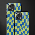 green blue trippy check pattern glass case for mi 11 lite image-2