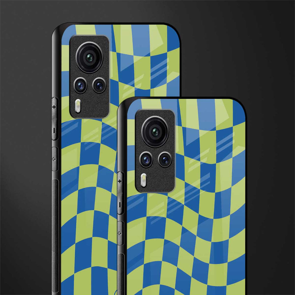 green blue trippy check pattern glass case for vivo x60 pro image-2