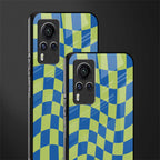 green blue trippy check pattern glass case for vivo x60 pro image-2