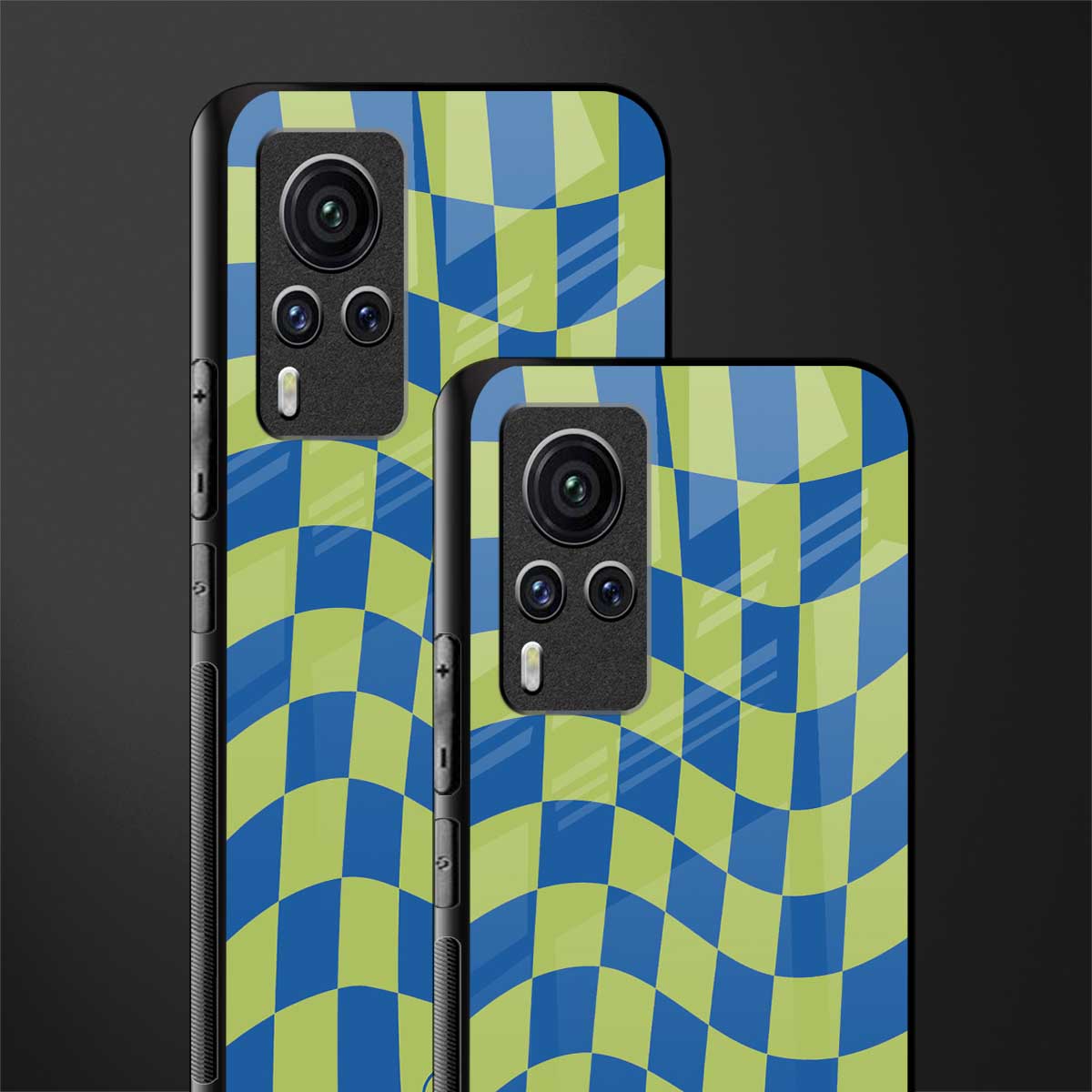 green blue trippy check pattern glass case for vivo x60 pro image-2