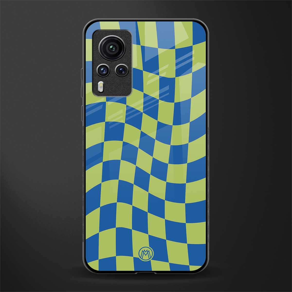 green blue trippy check pattern glass case for vivo x60 pro image