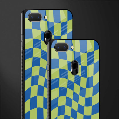 green blue trippy check pattern glass case for oppo a5 image-2