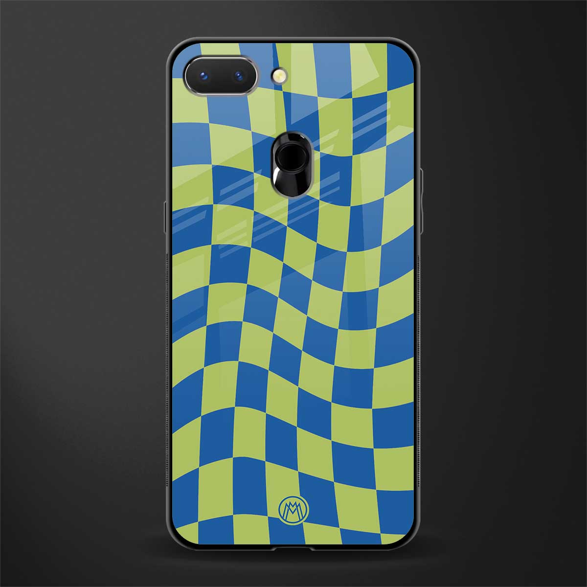 green blue trippy check pattern glass case for oppo a5 image
