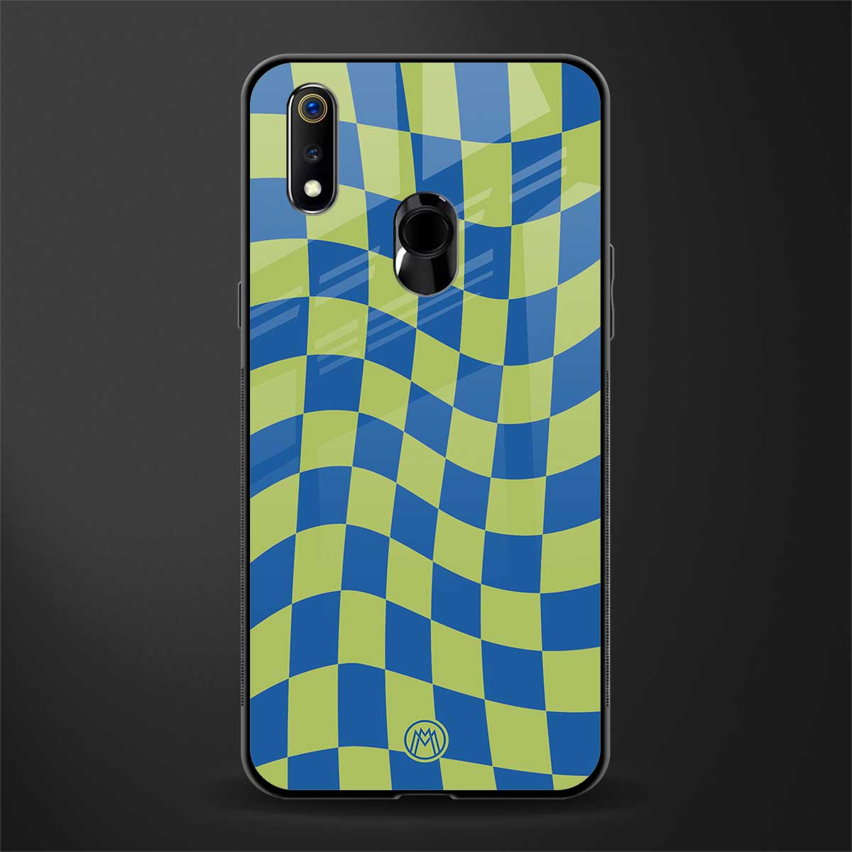 green blue trippy check pattern glass case for realme 3 pro image