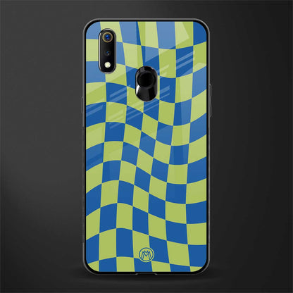 green blue trippy check pattern glass case for realme 3 pro image