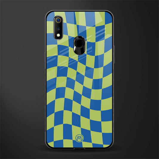 green blue trippy check pattern glass case for realme 3 pro image