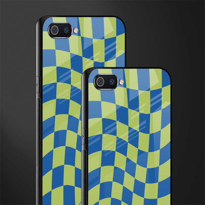 green blue trippy check pattern glass case for realme c2 image-2