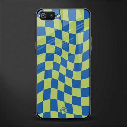 green blue trippy check pattern glass case for realme c2 image