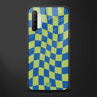 green blue trippy check pattern glass case for realme x2 image