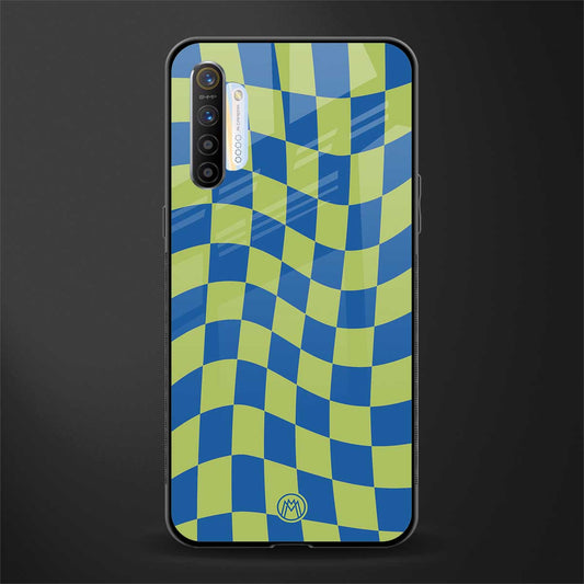 green blue trippy check pattern glass case for realme xt image