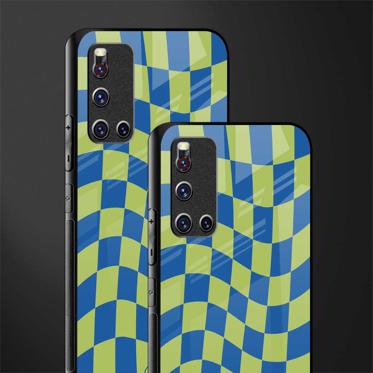 green blue trippy check pattern glass case for vivo v19 image-2