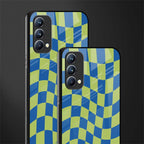 green blue trippy check pattern glass case for oppo f19 image-2