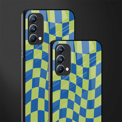 green blue trippy check pattern glass case for oppo f19 image-2
