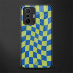 green blue trippy check pattern glass case for mi 11t pro 5g image