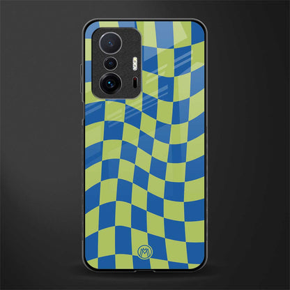 green blue trippy check pattern glass case for mi 11t pro 5g image
