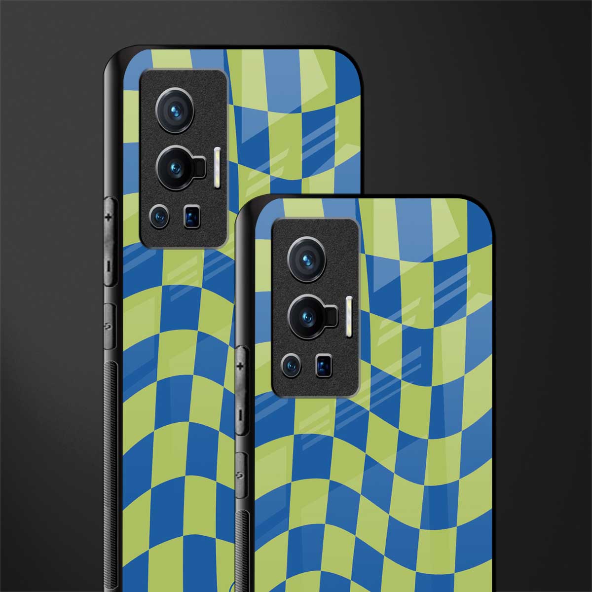 green blue trippy check pattern glass case for vivo x70 pro image-2