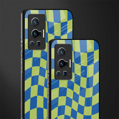 green blue trippy check pattern glass case for vivo x70 pro image-2
