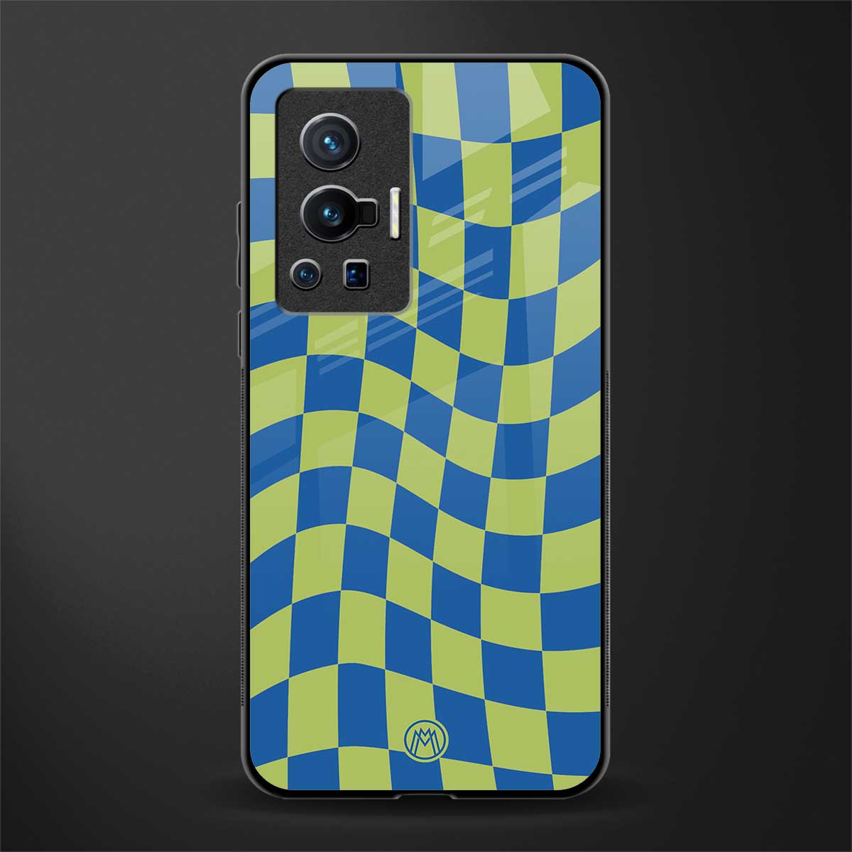 green blue trippy check pattern glass case for vivo x70 pro image