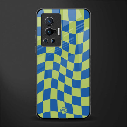 green blue trippy check pattern glass case for vivo x70 pro image