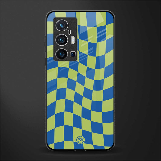 green blue trippy check pattern glass case for vivo x70 pro plus image