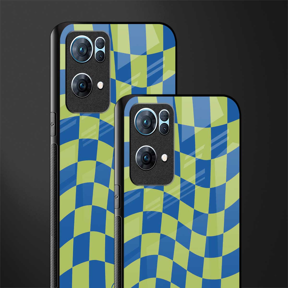 green blue trippy check pattern glass case for oppo reno7 pro 5g image-2