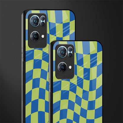 green blue trippy check pattern glass case for oppo reno7 pro 5g image-2