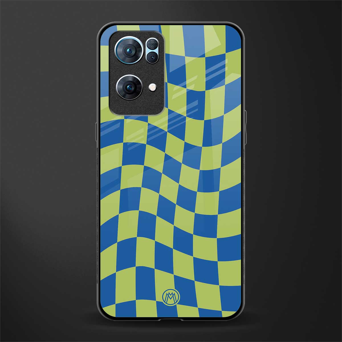 green blue trippy check pattern glass case for oppo reno7 pro 5g image
