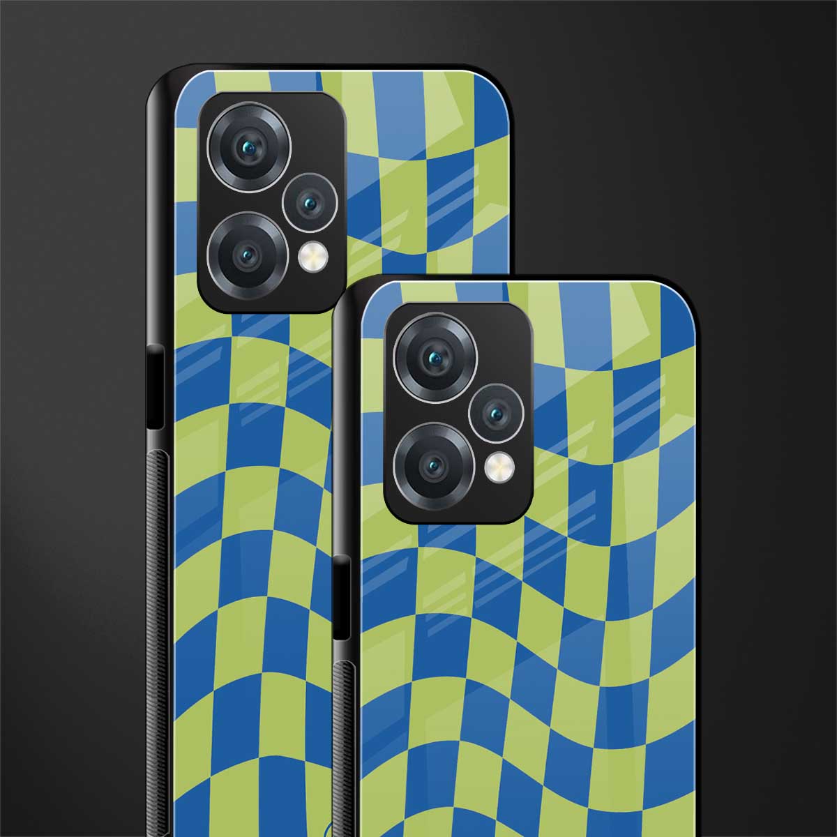 green blue trippy check pattern back phone cover | glass case for realme 9 pro 5g