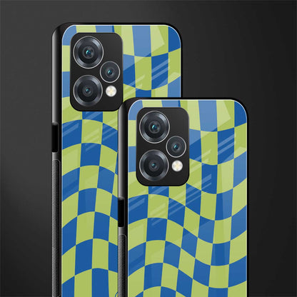 green blue trippy check pattern back phone cover | glass case for realme 9 pro 5g