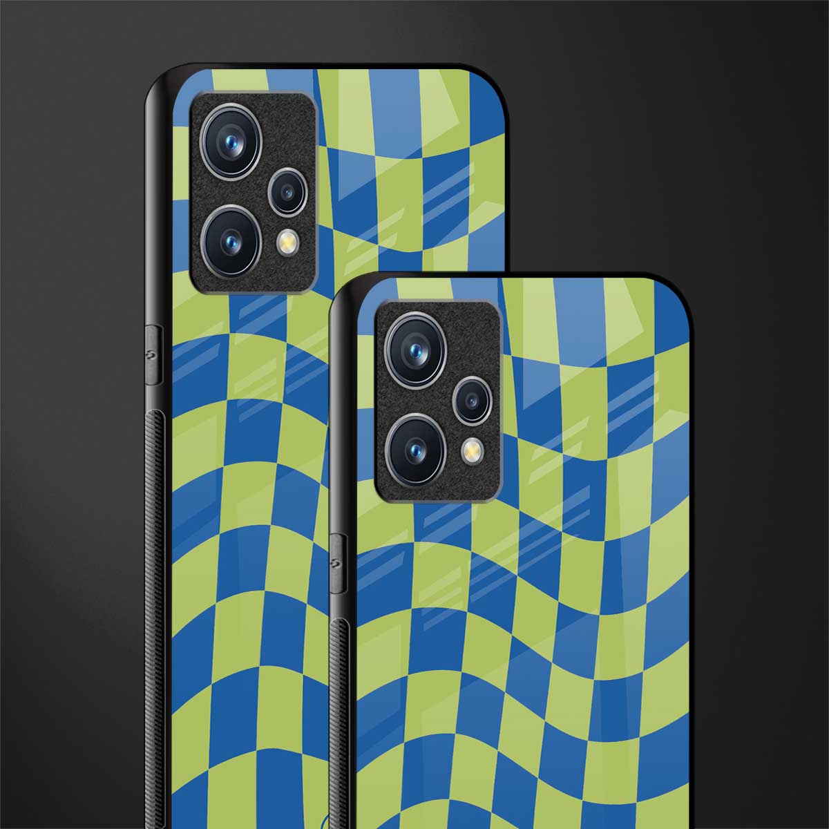 green blue trippy check pattern glass case for realme 9 pro plus 5g image-2
