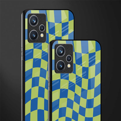 green blue trippy check pattern glass case for realme 9 pro plus 5g image-2