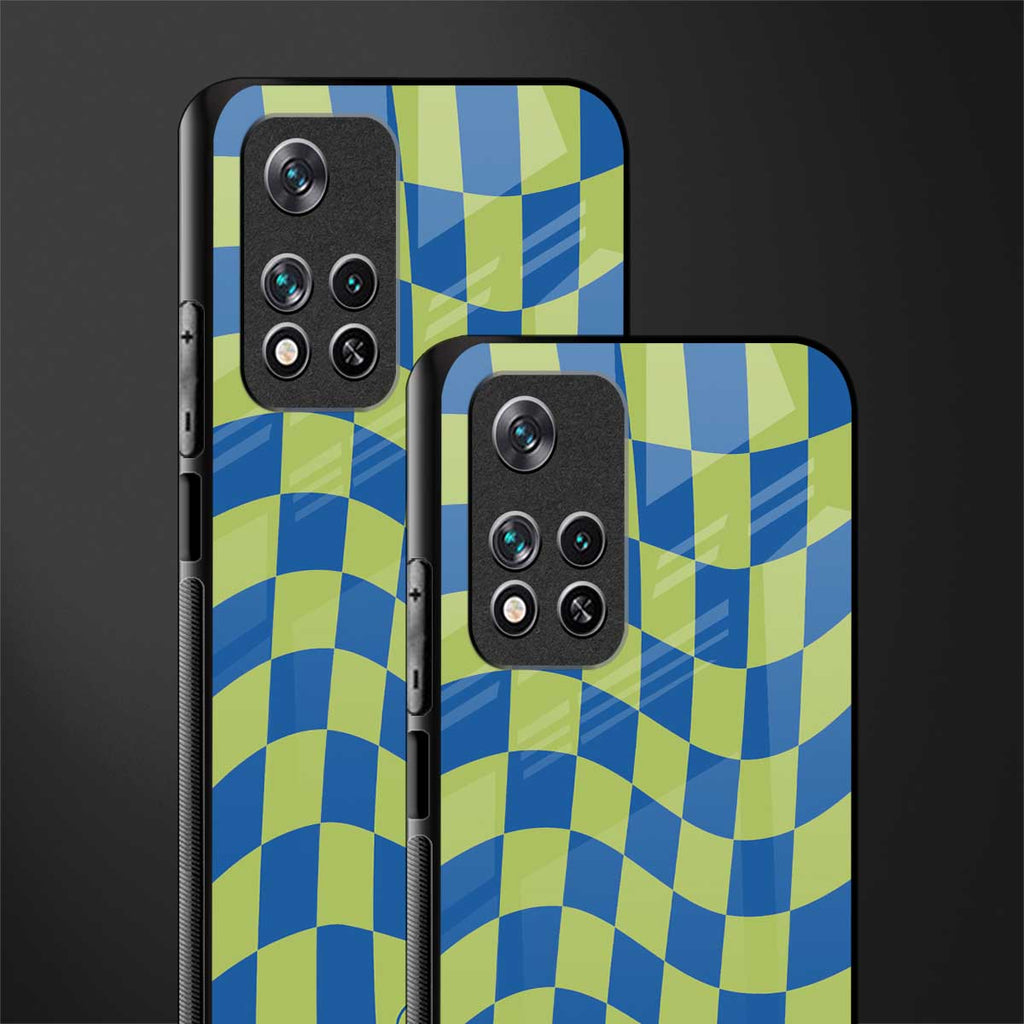 green blue trippy check pattern glass case for xiaomi 11i 5g image-2