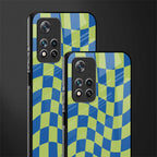 green blue trippy check pattern glass case for xiaomi 11i 5g image-2