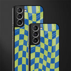 green blue trippy check pattern glass case for samsung galaxy s21 image-2