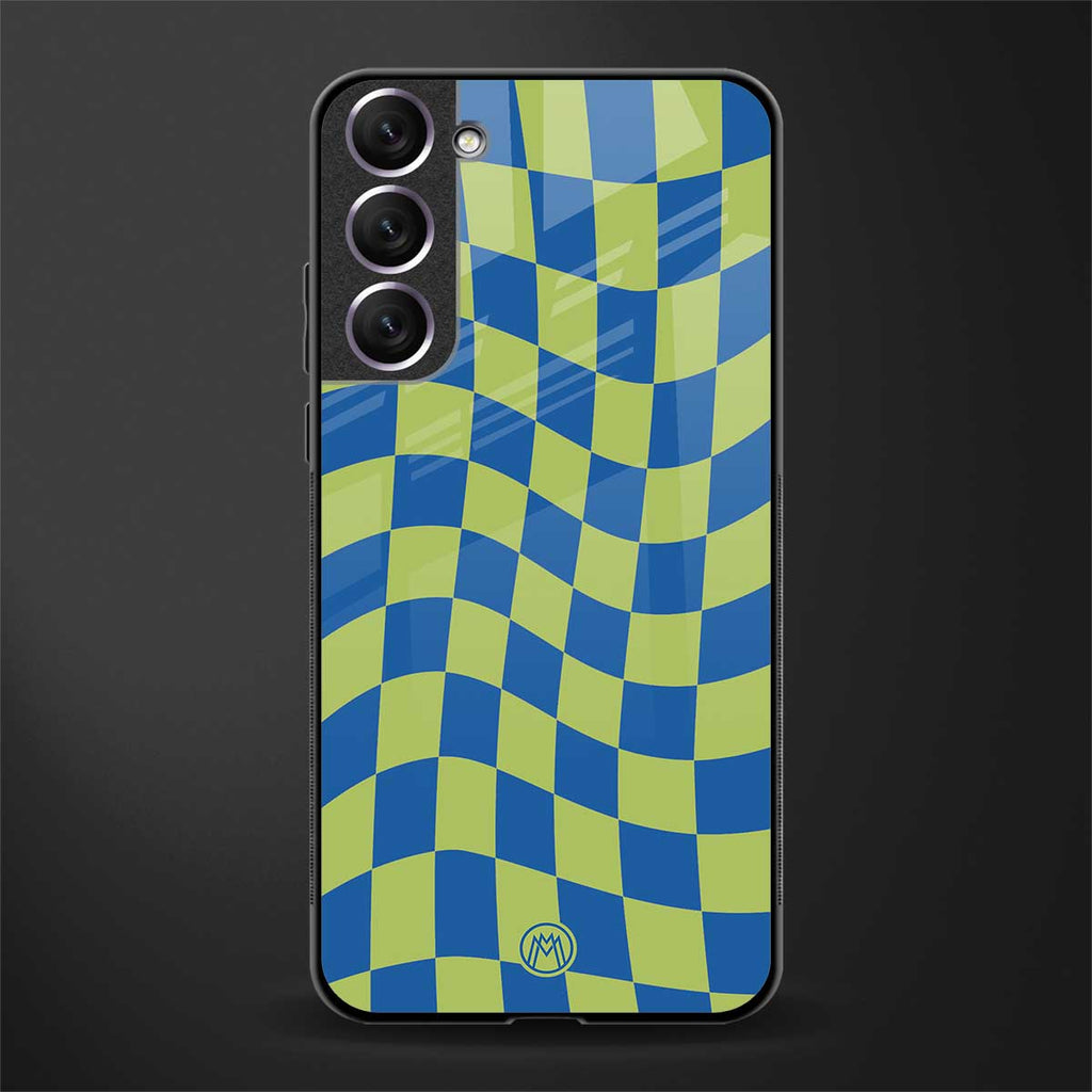 green blue trippy check pattern glass case for samsung galaxy s21 fe 5g image