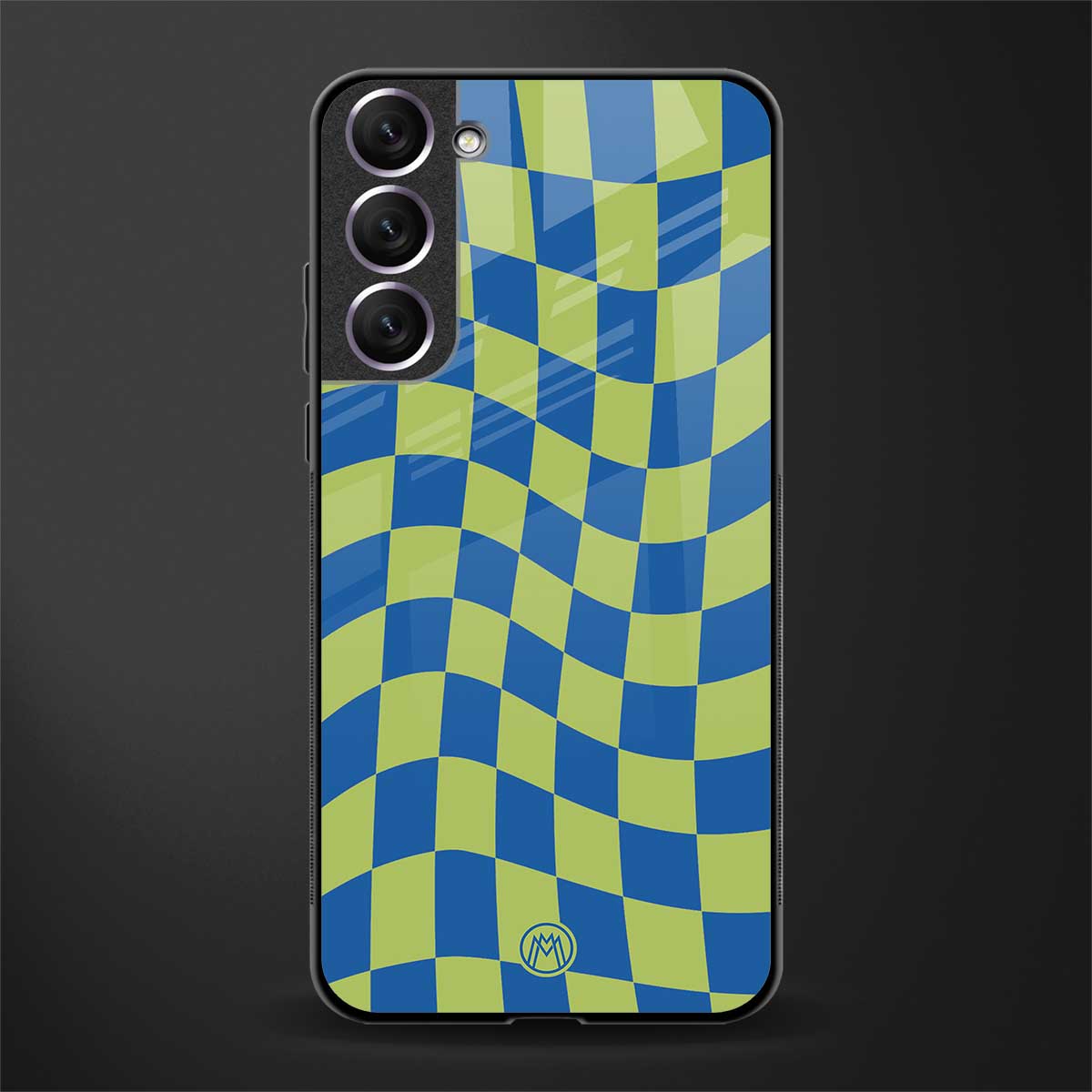 green blue trippy check pattern glass case for samsung galaxy s21 fe 5g image