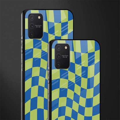 green blue trippy check pattern glass case for samsung galaxy s10 lite image-2