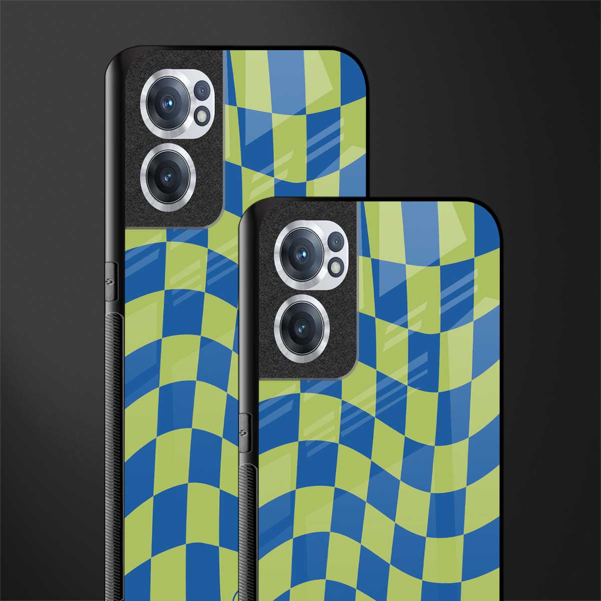 green blue trippy check pattern glass case for oneplus nord ce 2 5g image-2