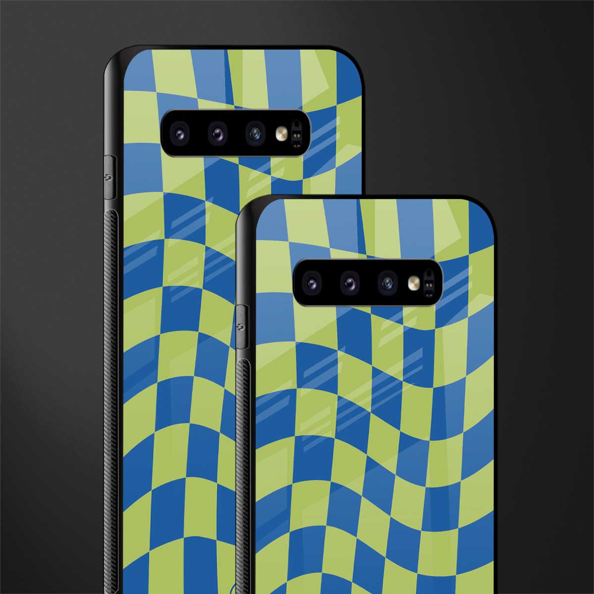 green blue trippy check pattern glass case for samsung galaxy s10 plus image-2