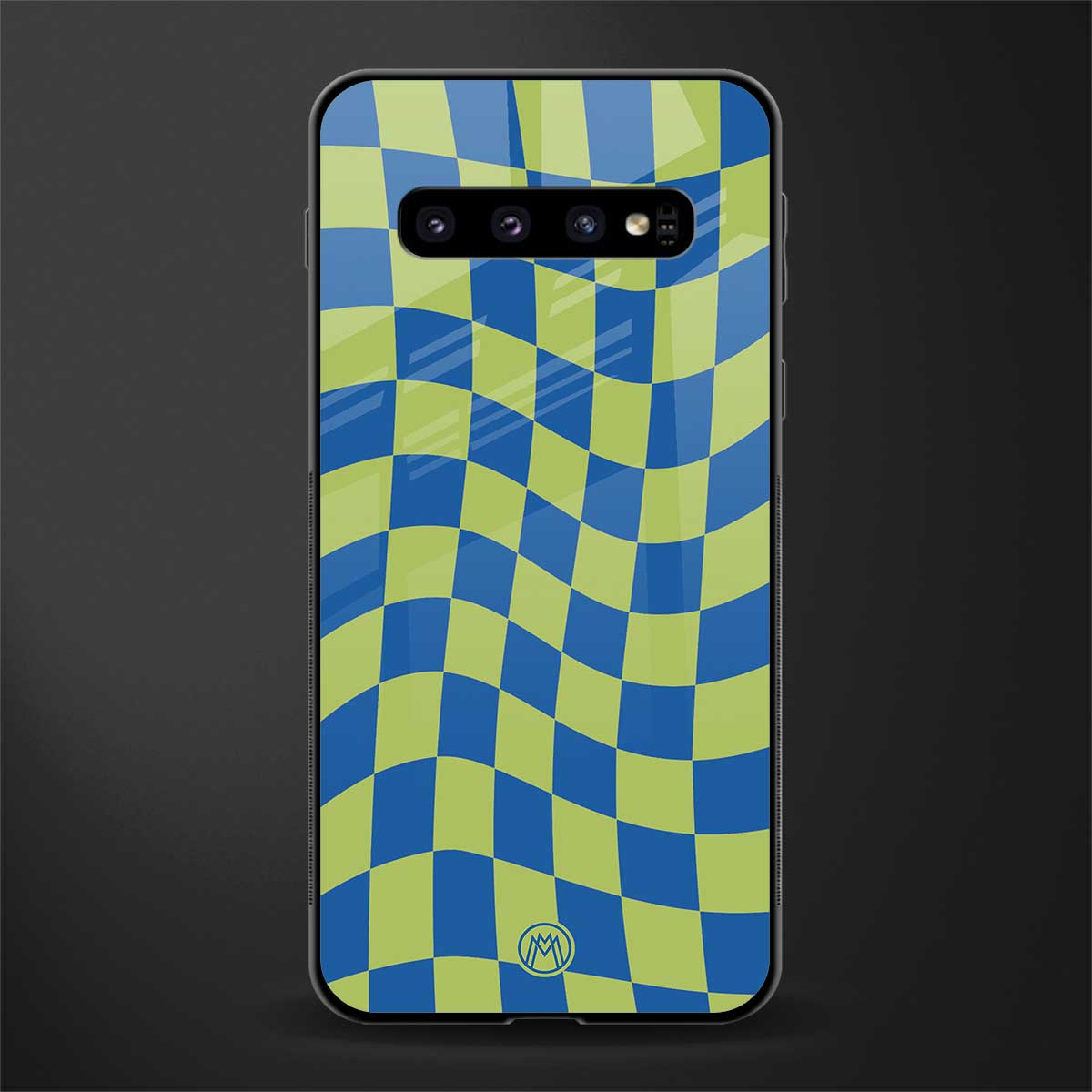 green blue trippy check pattern glass case for samsung galaxy s10 image