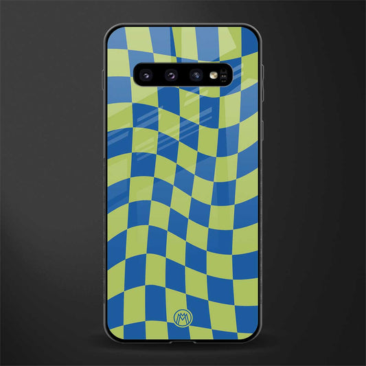 green blue trippy check pattern glass case for samsung galaxy s10 plus image