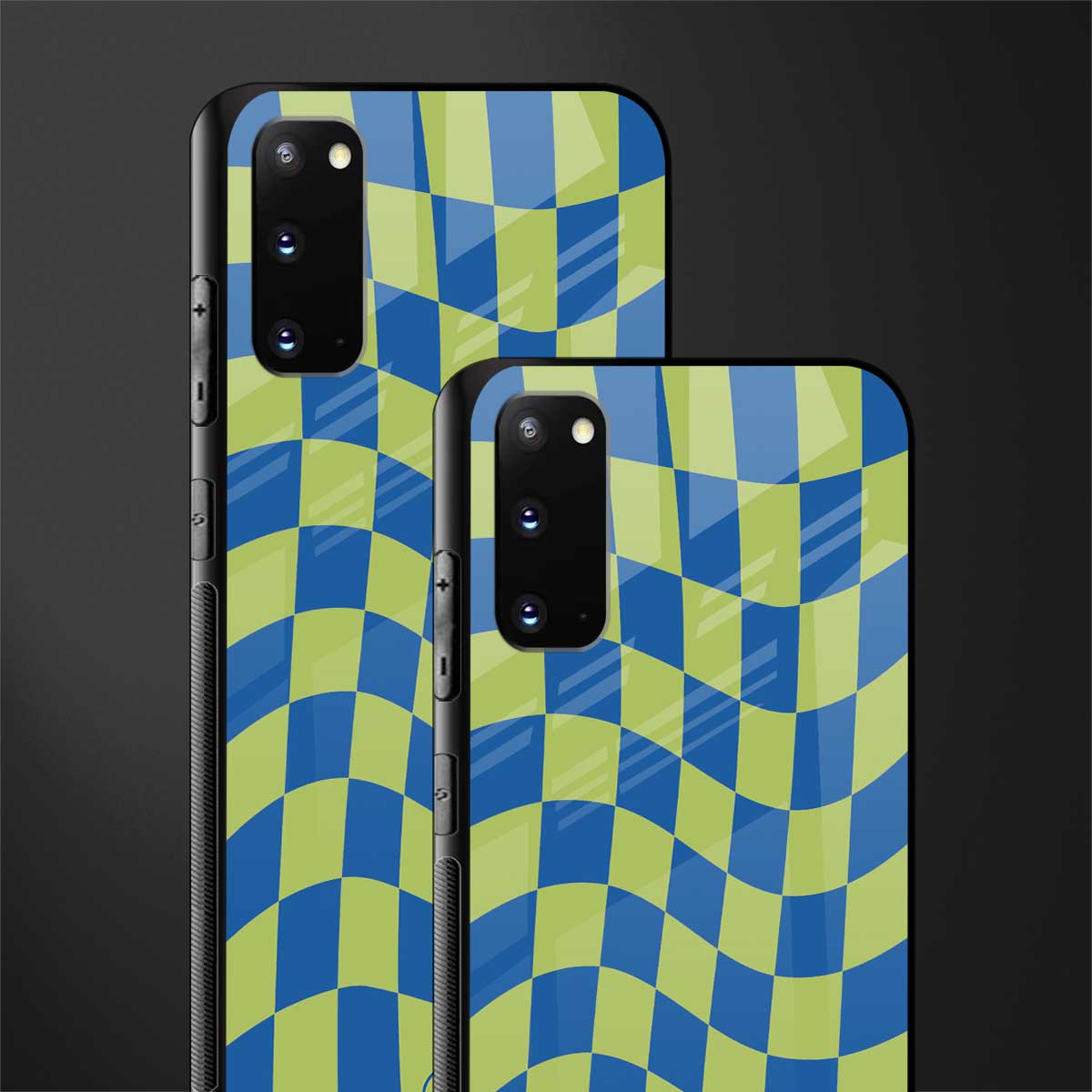 green blue trippy check pattern glass case for samsung galaxy s20 image-2