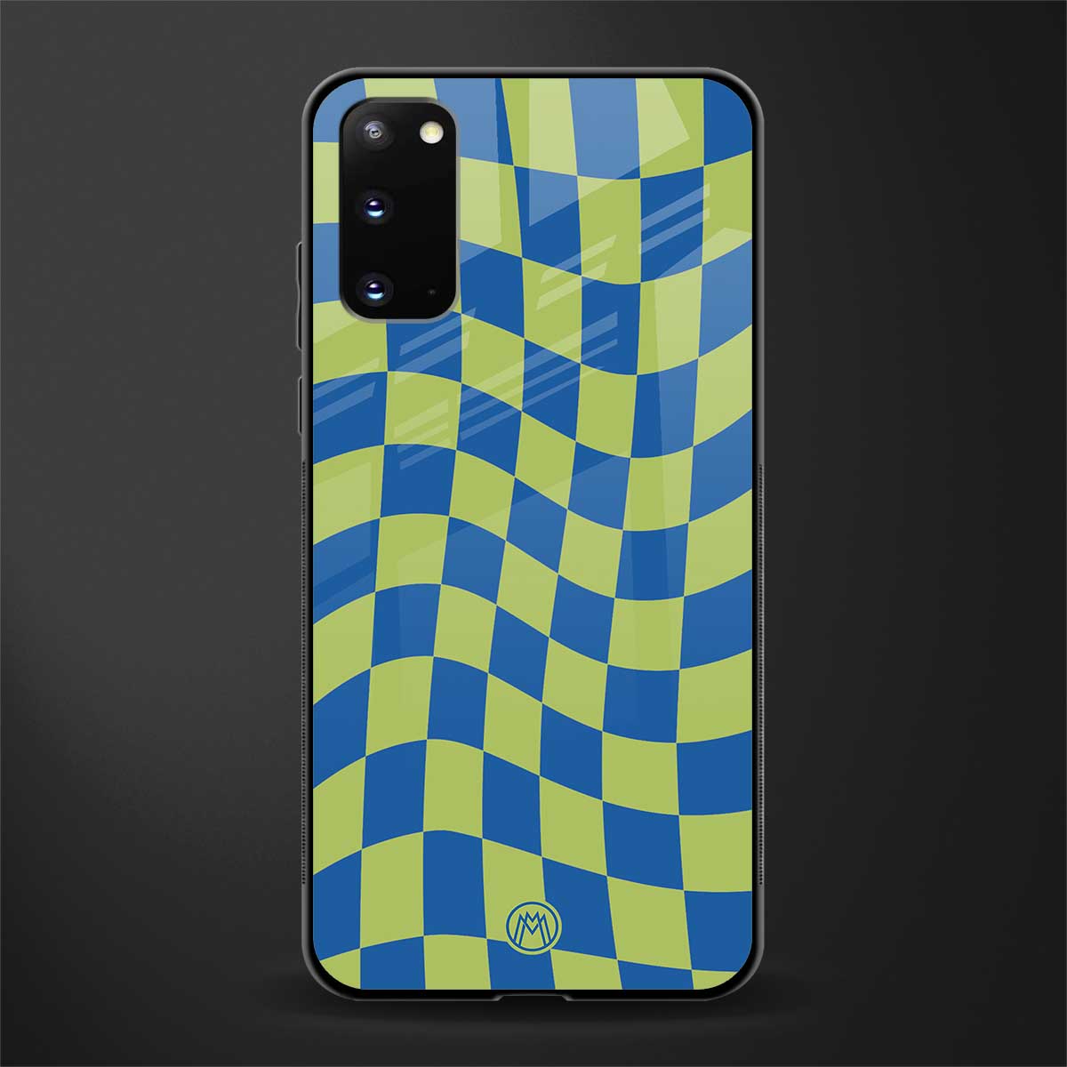 green blue trippy check pattern glass case for samsung galaxy s20 image