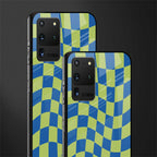 green blue trippy check pattern glass case for samsung galaxy s20 ultra image-2