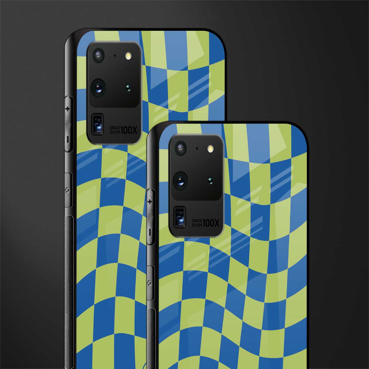 green blue trippy check pattern glass case for samsung galaxy s20 ultra image-2