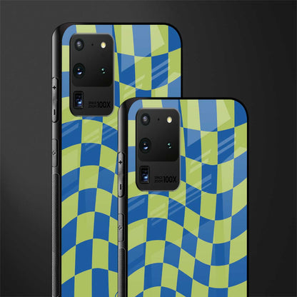 green blue trippy check pattern glass case for samsung galaxy s20 ultra image-2