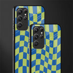green blue trippy check pattern glass case for samsung galaxy s22 ultra 5g image-2