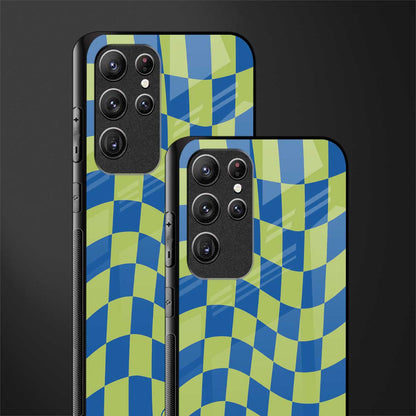 green blue trippy check pattern glass case for samsung galaxy s21 ultra image-2