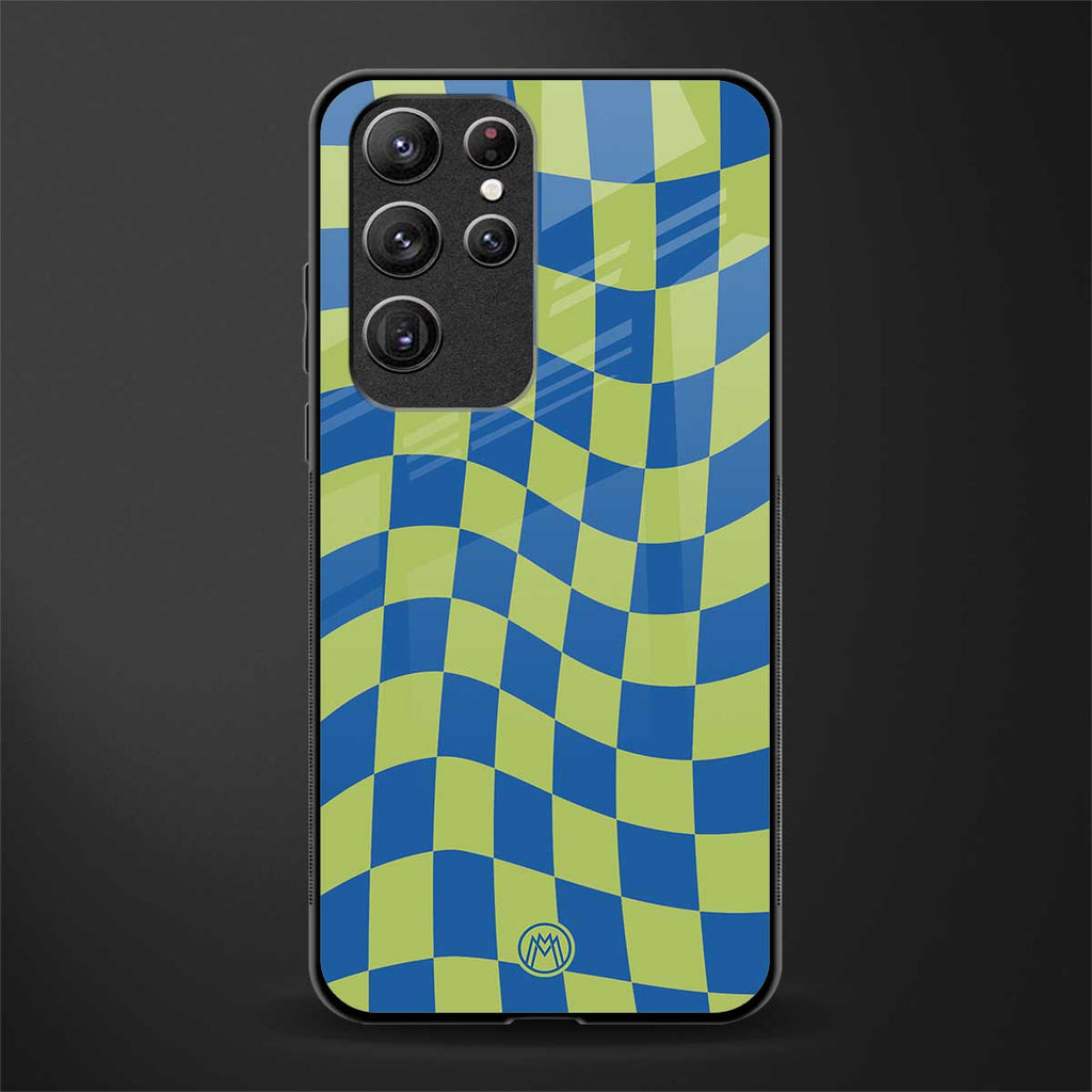 green blue trippy check pattern glass case for samsung galaxy s22 ultra 5g image
