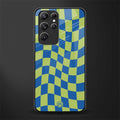 green blue trippy check pattern glass case for samsung galaxy s22 ultra 5g image